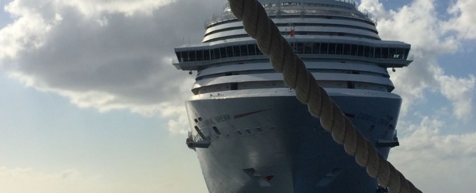 a cruise ship docked offshore during our family vacation in 2016